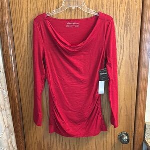Eddie Bauer Red Ruched Long Sleeve Top